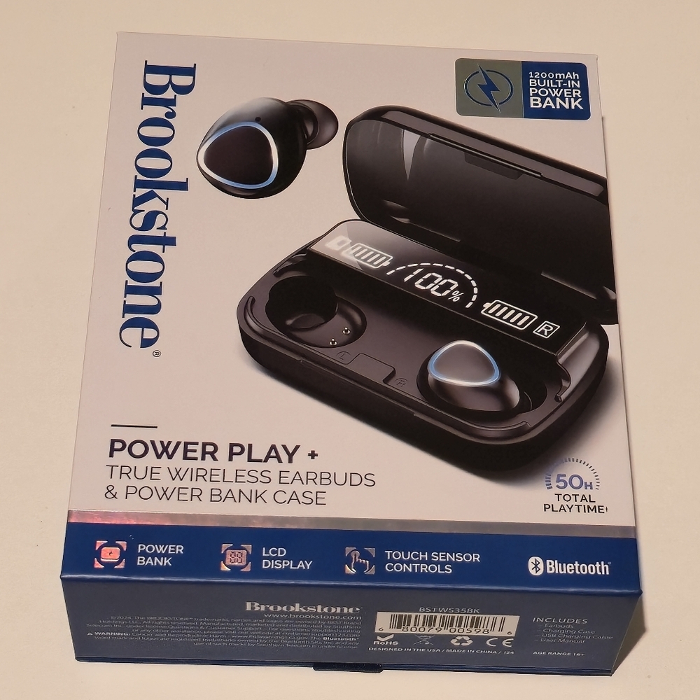 Brookstone True Wireless Earbuds with Power Bank Case